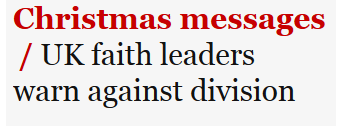 Headline: 'UK faith leaders warn against division'
