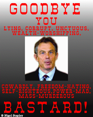 Spoof 'Wanted' poster of Tony Blair