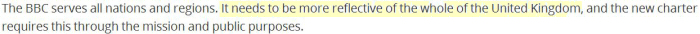 Screenshot of a page from 'Hansard': '[the BBC] needs to be more reflective of the whole of the United Kingdom'