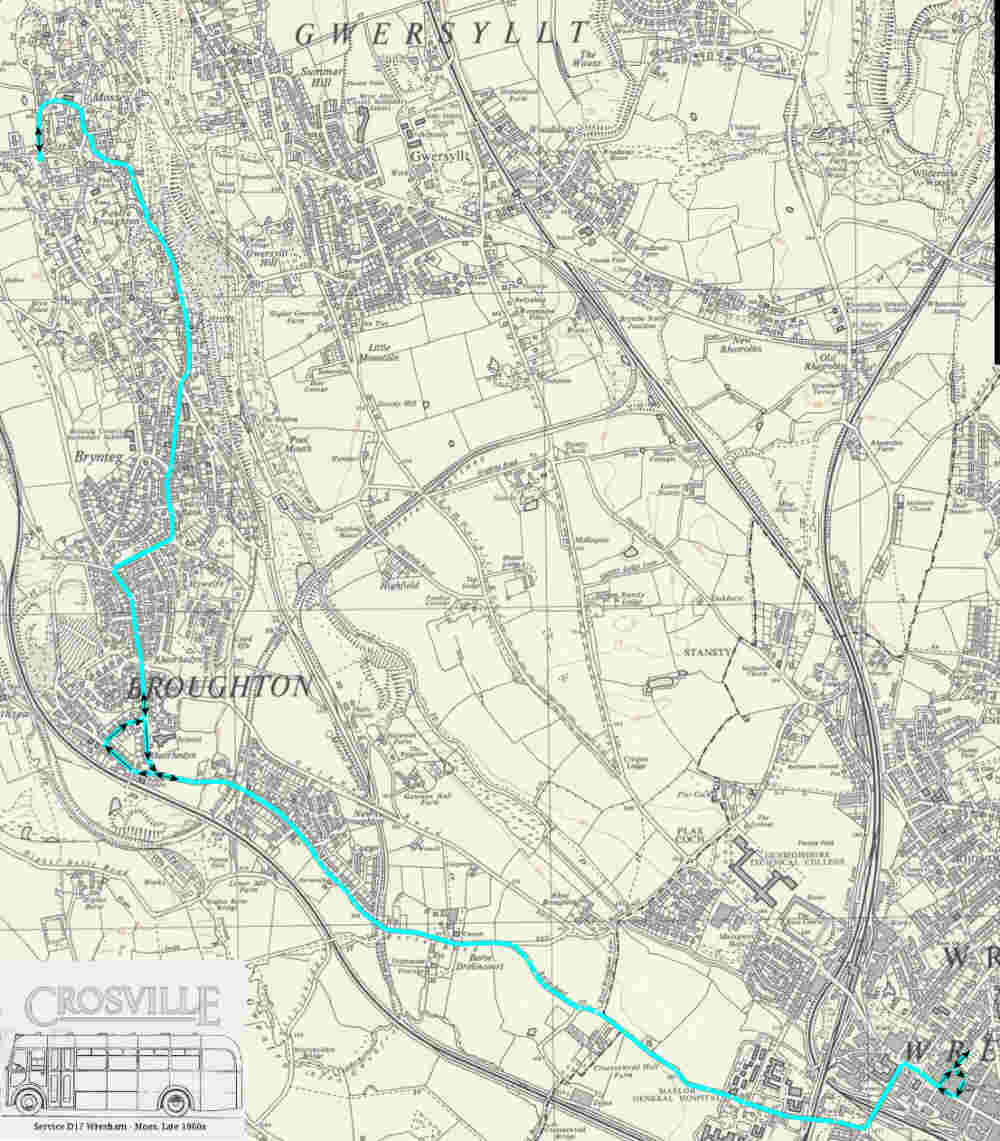 Old map showing a bus route