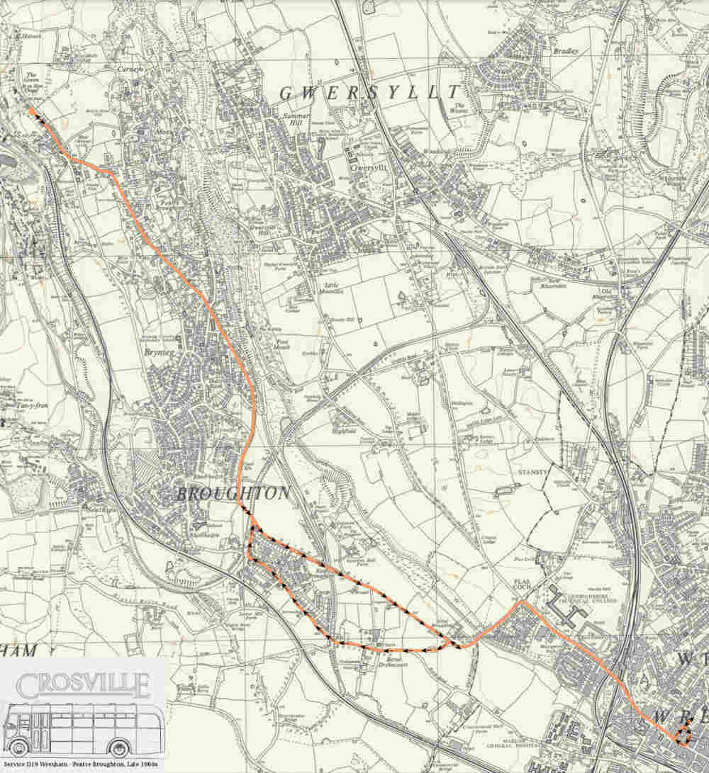 Old map showing a bus route