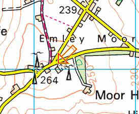 Map showing location of Emley Moor transmitter masts