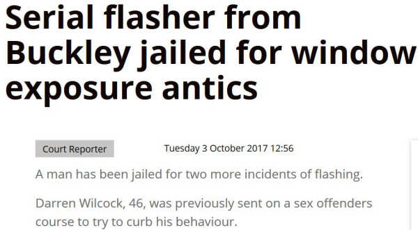 Screengrab from local paper story about a flasher called Wilcock
