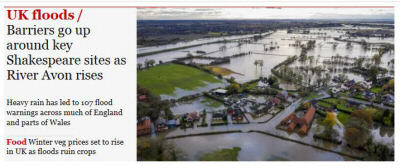 Guardian screenshot about how the flood defences are being put up around Stratford Upon Avon