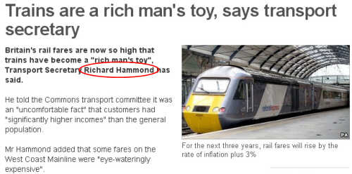 Screengrab of BBC News item mis-naming the Transport Minister Philip Hammond as the TV presenter Richard Hammond