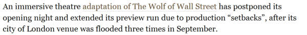 Screengrab from The Guardian about an 'immersive theatre' adaptation being cancelled due to flooding