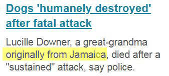 Another screenshot from BBC News a day after the first one, again stating that the victim of the dog attack in Rowley Regis was 'originally from Jamaica'