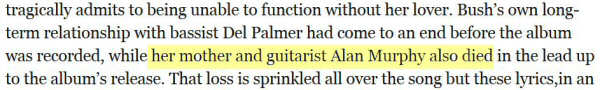 Screenshot from the 'Guardian' referring to Kate Bush's 'mother and guitarist Alan Murphy'