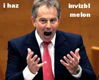 Picture of Blair gesticulating. Caption: 'I haz invizbl melon'