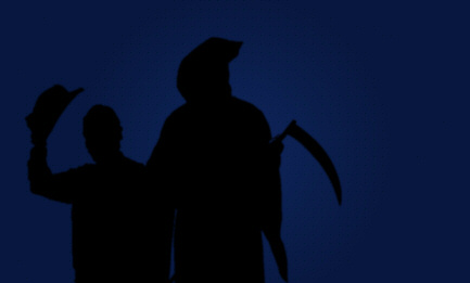 Silhouette of Terry Pratchett and Death