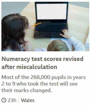 Screengrab from BBC News: 'Numeracy test scores revised after miscalculation