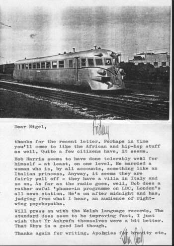 John Peel's letter to me