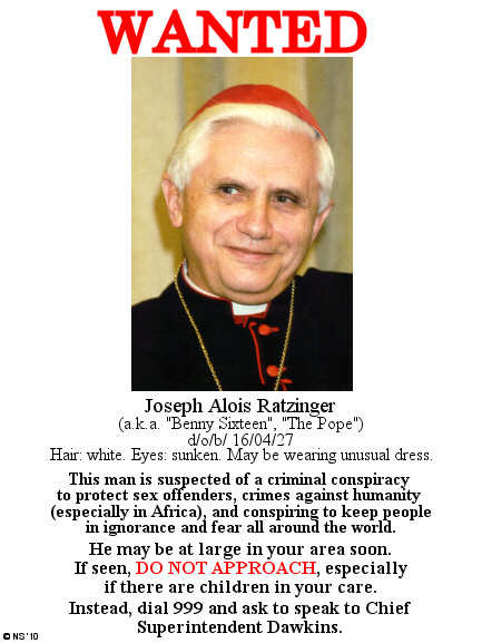 Spoof 'Wanted' poster of the 'Pope'