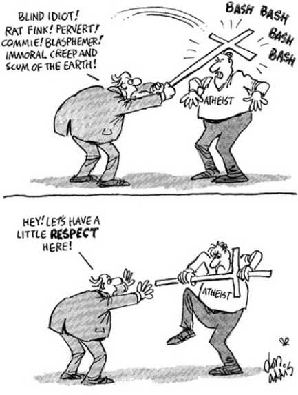 Cartoon about the religious demanding respect from those they attack