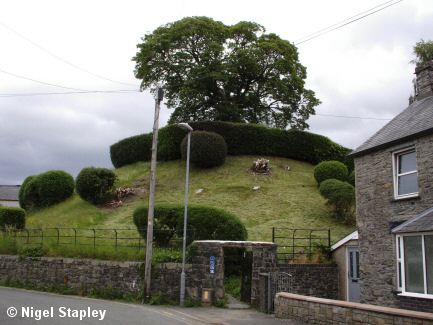 Photo of a motte next to a terraced house