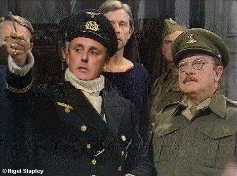 Screengrab of the famous 'U-Boat captain' episode from 'Dad's Army', with the face of Paul Dacre - editor of the 'Daily Mail' - instead of the Nazi captain's