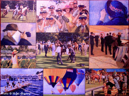 Photo of a completed jigsaw puzzle showing various summer sporting activities