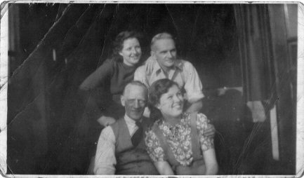 Black and white photo of a family group