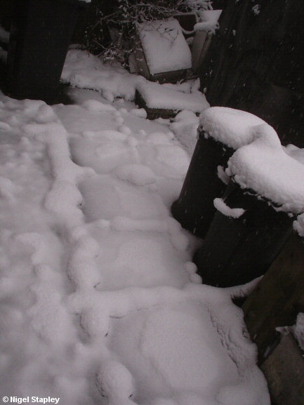 Snow forming square patterns in concrete