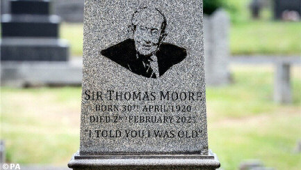 Photo of a gravestone including the words, 'I told you I was old'