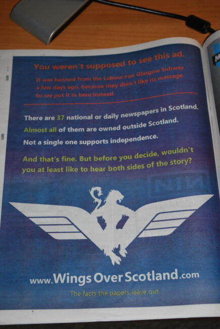 Photo of the slightly amended ad (including how it was banned from SPT) as it appeared in today's 'Metro'